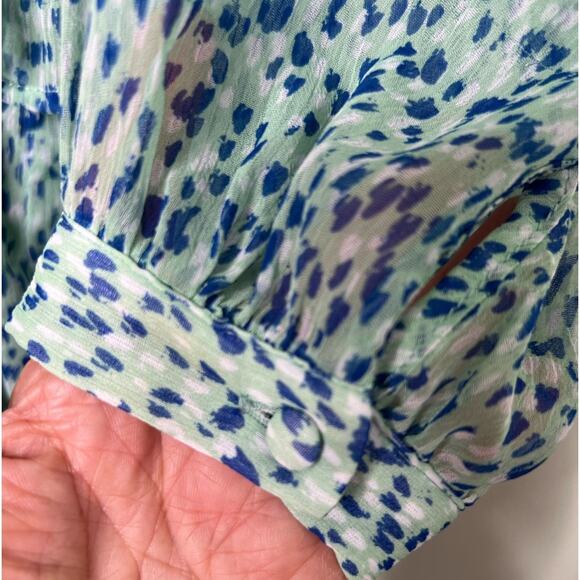 Zara Light Green Ruffled Flounces Pile Collar Floral Mini Dress Size XS - Picture 13 of 14